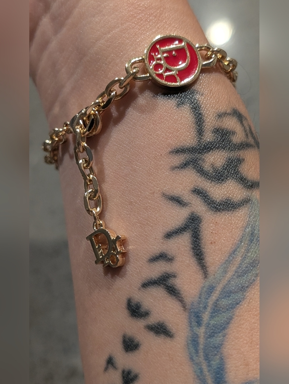 Dior Gold Chain Bracelet with Red Logo Medallions - Picture 7 of 10